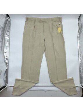 Coconut Grove Mens Size 42 Unfinished Hem Beige 100% Silk Pleated Suit Pants NWT